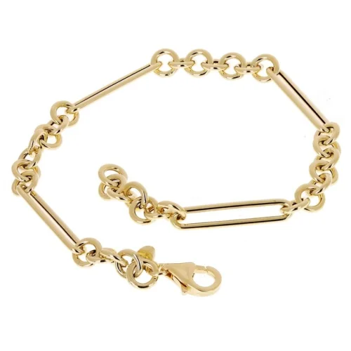 Italian 14k Yellow Gold Hollow Rolo & Paper Clip Link Chain Bracelet 7.5" 4.2g