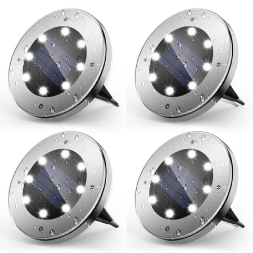 4 Pack Solar Ground Lights Outdoor, 8 LED Waterproof Disk Lights for Yard, Garden, Pathway, and Driveway Decor