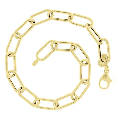 Italian 14k Yellow Gold Hollow Twisted Paper Clip Link Bracelet 8" 6.5mm 3.9gram