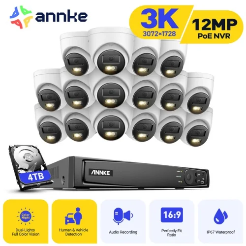 ANNKE 16CH 12MP NVR 5MP POE IP Security Camera System with Audio Recording and AI Features