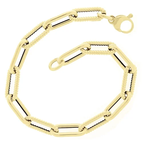 Italian 14k Yellow Gold Hollow Twisted Paper Clip Link Bracelet 8.25" 6.8mm 4.8g