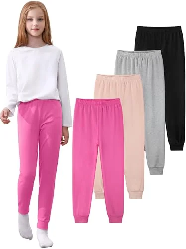 4 Pack Girls Cotton Joggers, Kids Sweatpants, Soft Performance Cotton Pants for Children