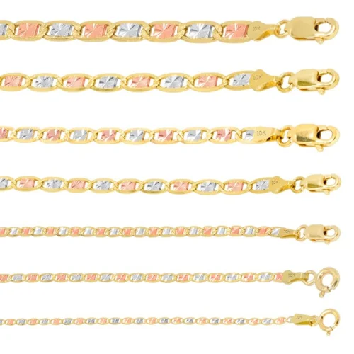 10K Tri Color Gold 1.5mm-5mm Valentino Mariner Anchor Chain Necklace 16"- 26"