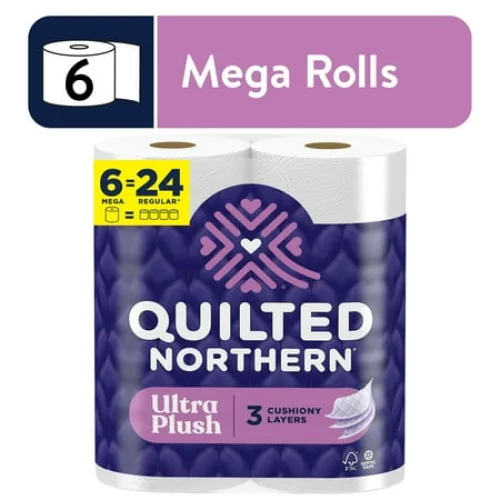 6 Mega Rolls Quilted Northern Ultra Plush 3-Ply Toilet Paper - 1530 Sheets Total