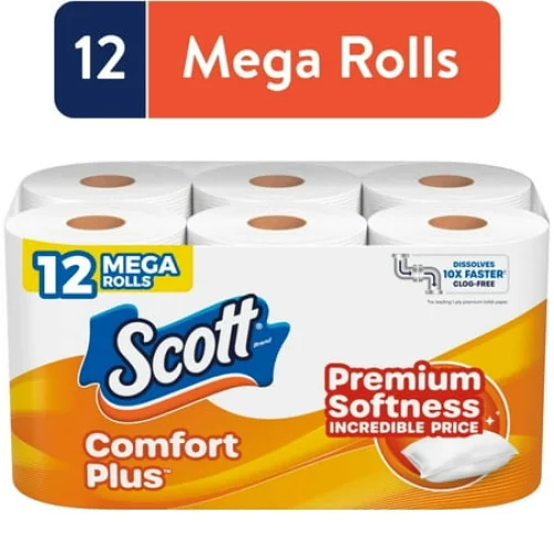Scott ComfortPlus Toilet Paper, 12 Mega Rolls