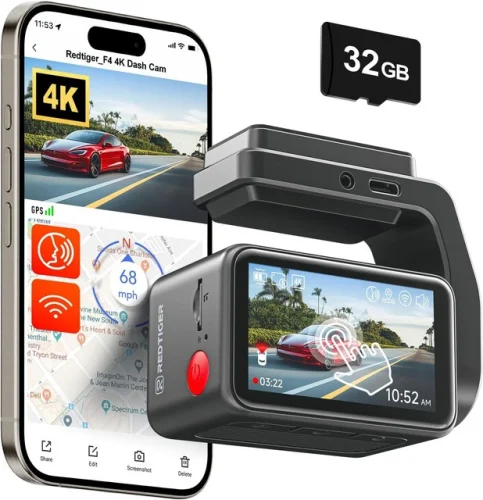 REDTIGER F4 32GB Dash Cam Front 4K Dash Camera 5.8GHz WiFi 2"Touch Screen