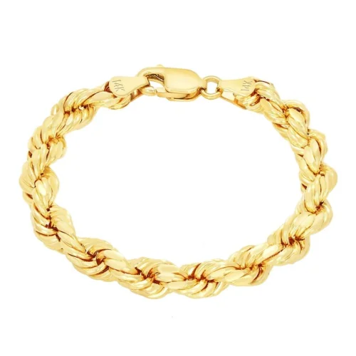 14K Yellow Gold Diamond Cut Rope 2mm-5mm Chain Link Bracelet Women Men 7" 8" 9"