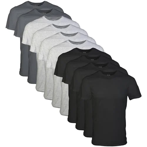 Gildan Men's Crew T-Shirts, Multipack, Style G1100, Black/Sport Grey/Charcoal (10-Pack), Medium
