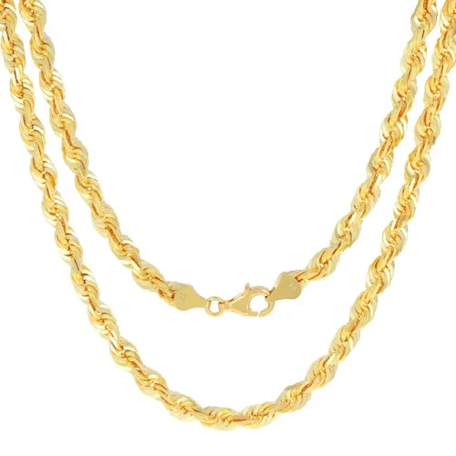 10K Yellow Gold 6mm Diamond Cut Rope Chain Pendant Necklace Mens Womens 16"- 30"