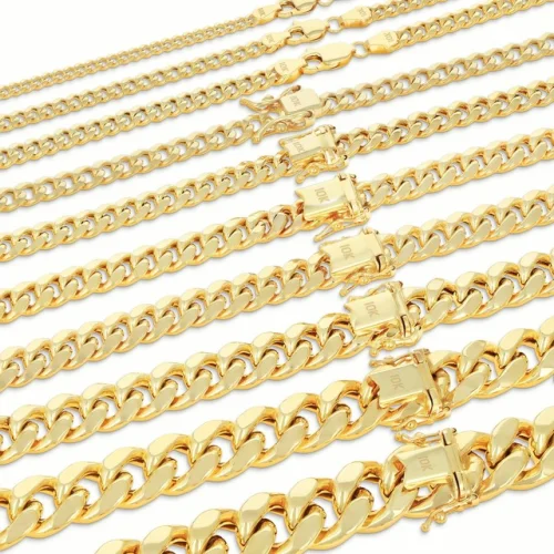 10K Yellow Gold 3mm-13mm Miami Cuban Link Necklace Chain or Bracelet, 7"-30"