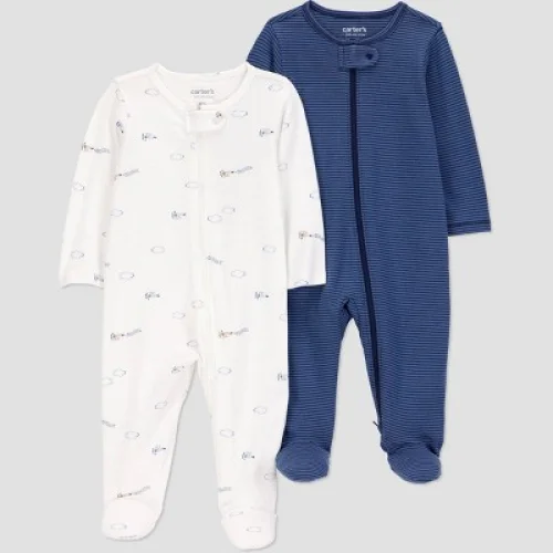 2pk Carter's Just One You&reg; Baby Boys' Airplanes Sleep N' Play - Navy Blue 3M