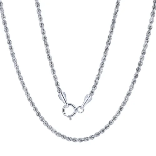 14K White Gold 1.5mm Thin Diamond Cut Rope Chain Necklace Mens Womens 14-26"