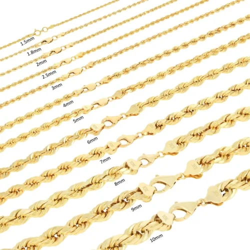 10K Yellow Gold Diamond Ct Rope Chain Necklace Bracelet Men Women 7"-30"