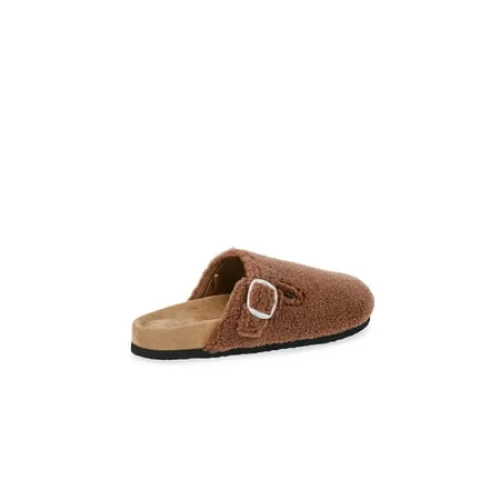 Time and Tru Women's Faux Shearling Buckle Clogs - Stylish and Comfortable Slip-On Design for Fall and Winter