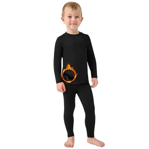 PUMYOON Toddler Thermal Set, 2T 3T 4T 5T Kids Thermal Underwear Set for Boys Girl, Winter Toddler Base Layer Long Johns Black