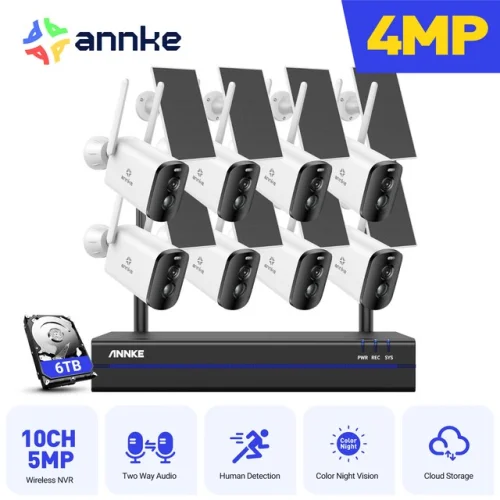 ANNKE 4MP Wireless Security Camera System Wifi Solar Battery Powered 2 Way Audio