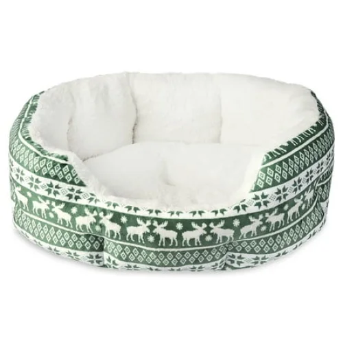 Vibrant Life Small Cuddler Pet Bed, Green Fair Isle, 18" x 16"