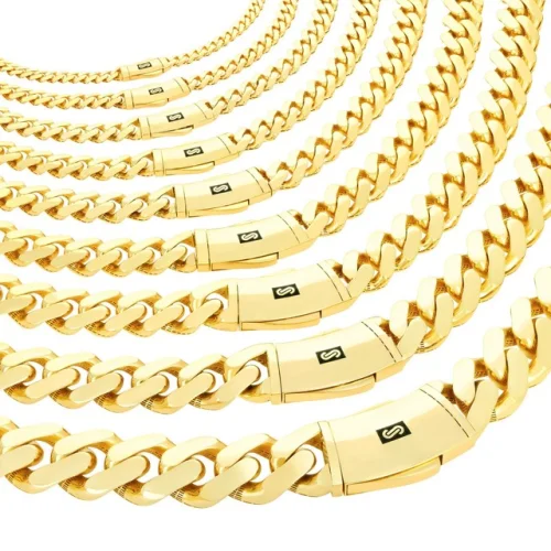 14k Yellow Gold Miami Cuban Royal Monaco Link Chain Necklace 5mm-17mm, 16"-30"