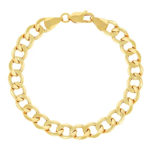 10K Yellow Gold Cuban Curb Link Chain Bracelet Men Women 7" 8" 9"