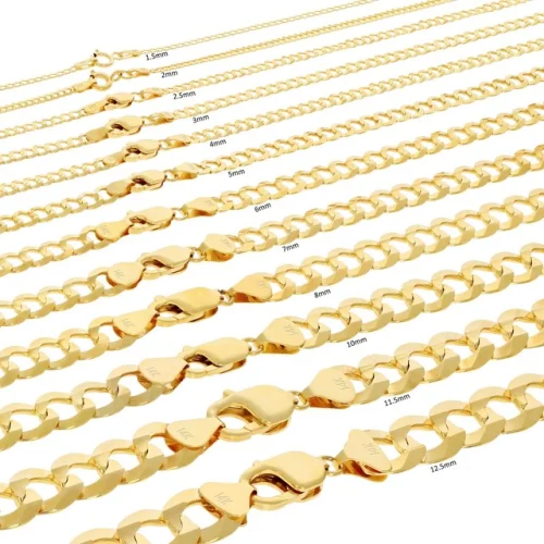 14K Yellow Gold Solid Curb Chain Cuban Link Necklace Bracelet 7"-30"