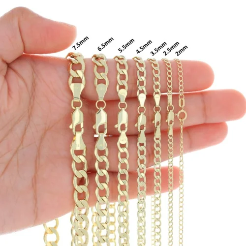 14K Yellow Gold 2mm-7.5mm Curb Cuban Chain Link Necklace Bracelet 7"-30"