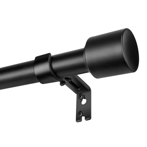 1" Diameter Adjustable Curtain Rod - 30 to 144 Inch - Matte Black Metal - Fits Windows 30-120 Inches