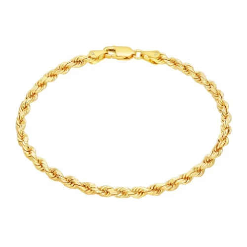 10K Yellow Gold 3mm Diamond Cut Rope Chain Bracelet Men Women 7" 7.5" 8" 8.5" 9"