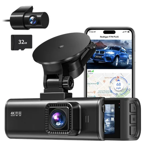 REDTIGER 4K Dash Cam Front and Rear Dual Dash Camera WIFI&GPS With 32GB SD Card