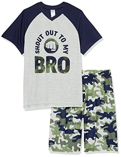 The Children's Place Short Sleeve Top and Shorts 2 Piece Pajama Sets, Shout out Bro, Small