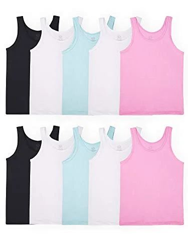 10 Pack Fruit of The Loom Girls' Undershirts (Camis & Tanks), Assorted, Medium