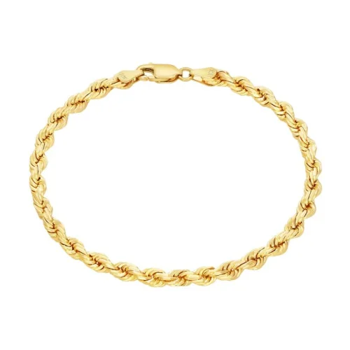 10K Yellow Gold 4mm Diamond Cut Rope Chain Bracelet Men Women 7" 7.5" 8" 8.5" 9"