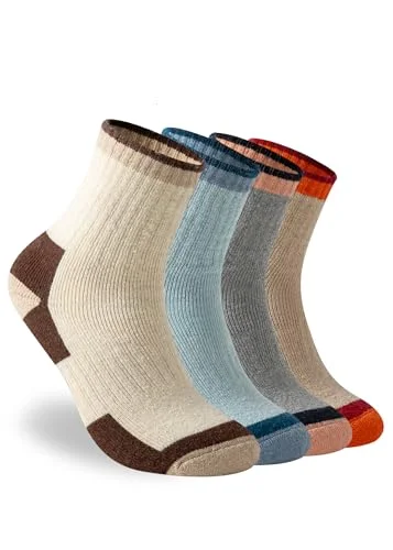 Sofvoyami Sports Crew Socks 4 Pack Moisture-Wicking Cushioned Heel High Elasticity for Hiking, Cycling, Running (Cream)