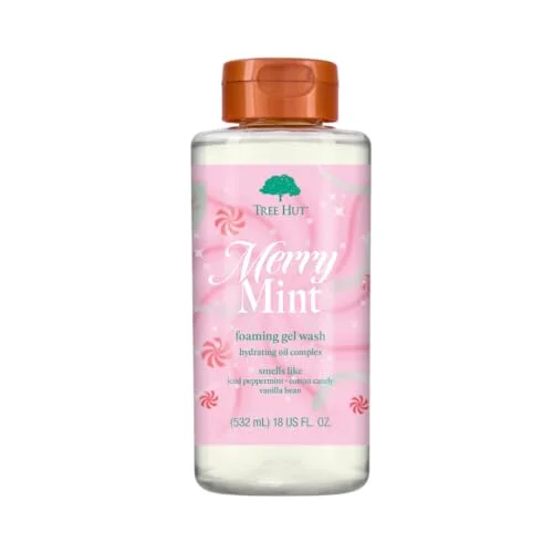 Tree Hut Merry Mint Foaming Gel Wash, 18 fl oz, Moisturizing Body Wash with Shea Butter