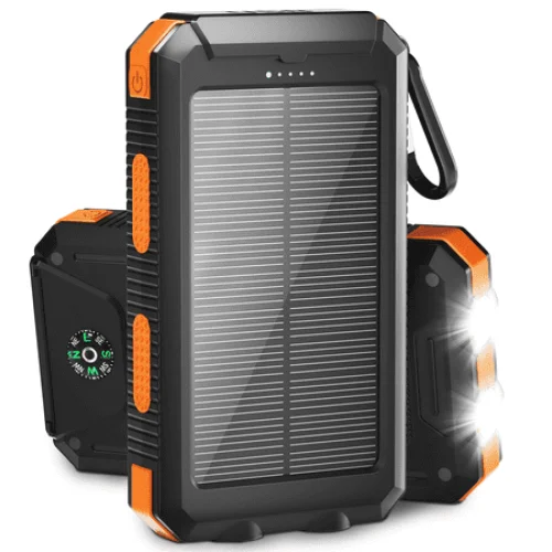 Solpowben 20000mAh Solar Power Bank with Dual USB Ports, Flashlight, and Compass for Outdoor Use