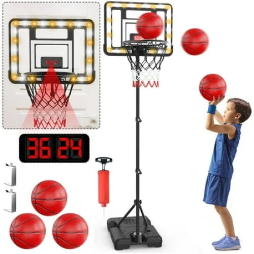 JoyStone Kids Basketball Hoop with Scoreboard & Timer, Adjustable Height 3ft-5.8ft