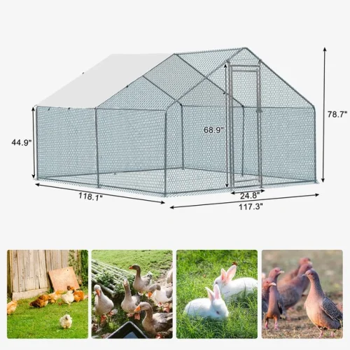 10 x 10FT Metal Walk In Chicken Coop Run Cage Rabbit Hutch Hen House Enclosure