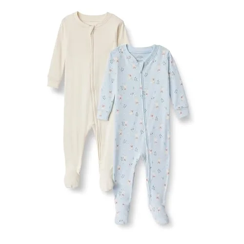 2 Pack of Amazon Essentials x Sofia Grainge Toddlers' Cotton Footed Pajamas, Light Blue Geese, 2T