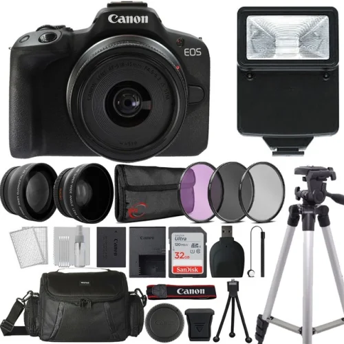 Canon EOS R50 Mirrorless Camera with 18-45mm Lens Ultimate Top Accessory Kit