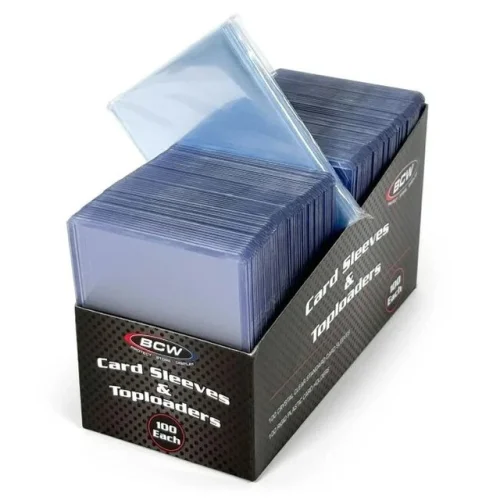 100-Count BCW Standard 3x4 Card Toploaders and Card Sleeves for Trading Cards