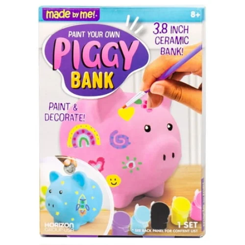 Made By Me Paint Your Own Piggy Bank Craft Kit with Ceramic Piggy Bank and 6 Acrylic Paints