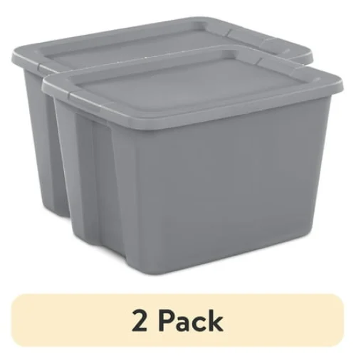 2-Pack Sterilite 18 Gallon Plastic Storage Bins with Snap-On Lid, Gray, for Organizing Home Items
