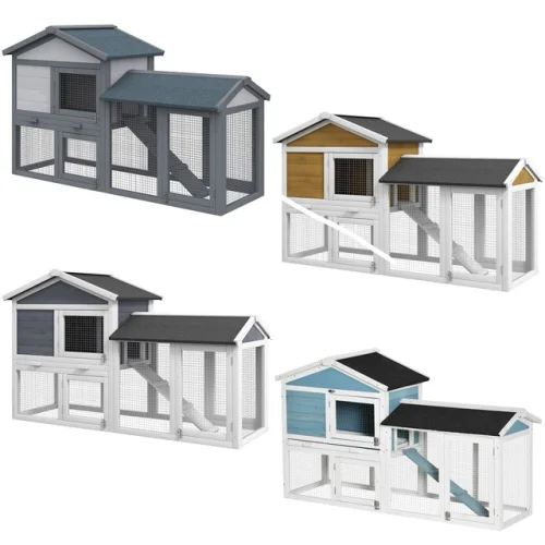 PawHut 58" Two Story Rabbit Hutch Bunny Cage Outdoor w/ Tray Ramp Run