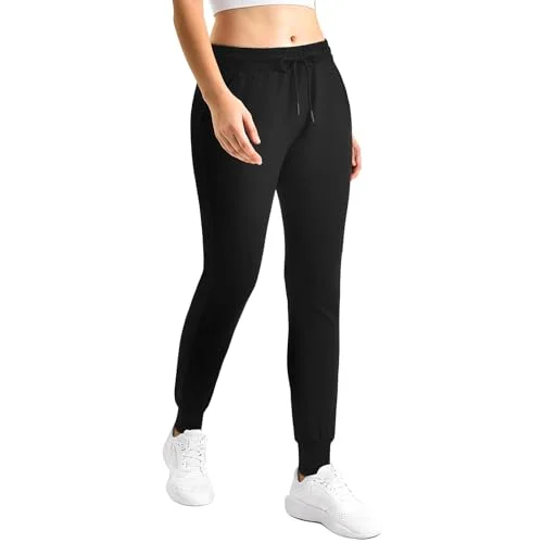 CADITEX Women's Joggers with Pockets, Stretch Active Drawstring Sweatpants for Travel Workout Running, Black, L