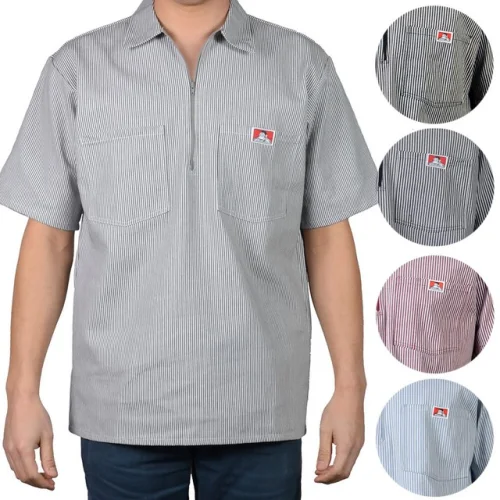 Ben Davis Men's Short Sleeve Color Stripe Cotton Blend Pockets 1/2 Zip Shirt
