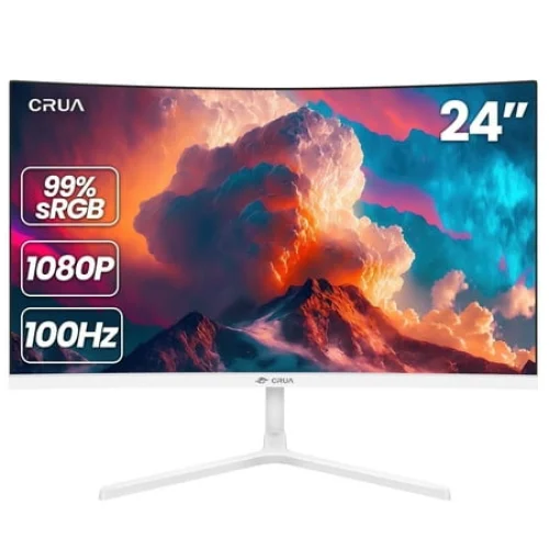 CRUA 24" FHD 100Hz Curved Computer Monitor, 1080P, Narrow Bezel, HDMI, White