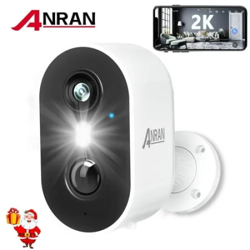 ANRAN 2K Wireless Outdoor Security Camera with Spotlight, Waterproof, PIR Detection, 2.4Ghz Wi-Fi, Rechargeable Battery Powered Home Surveillance Camera with Color Night Vision, 2-Way Audio, White
