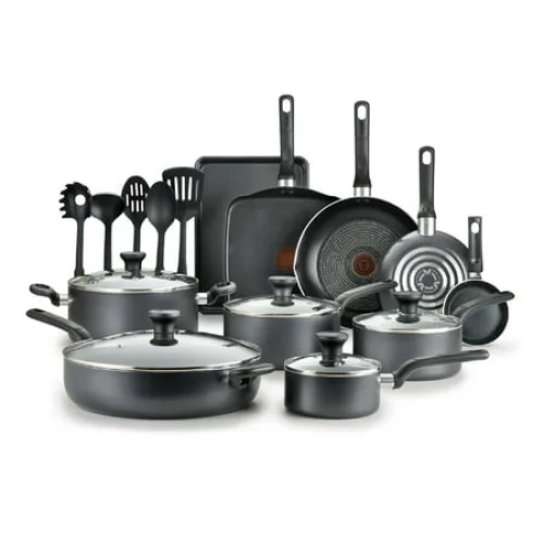 20 Piece T-fal Easy Care Non-Stick Pots and Pans Cookware Set with Thermo-Spot Technology, Grey