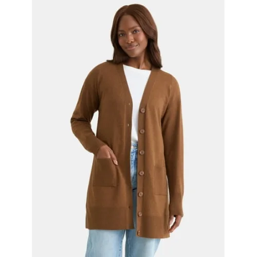Time and Tru Women's Longline Button Front Cardigan Sweater, Lightweight, Sizes XS-XXXL
