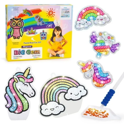 Diamond Art Kits for Kids - 3-in-1 Craft Set with Stickers, Sun Catchers, and Painting Supplies
