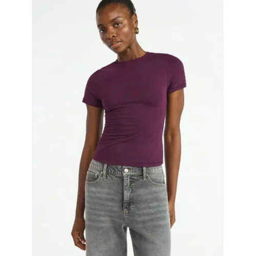 Scoop Women&rsquo;s and Women&rsquo;s Plus Stretch Cotton Blend Baby Tee with Short Sleeves, XS-4X